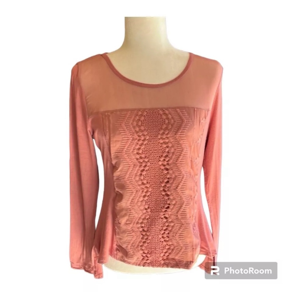 Charlotte Russe Long Sleeve Mix Media Crochet Top Size M